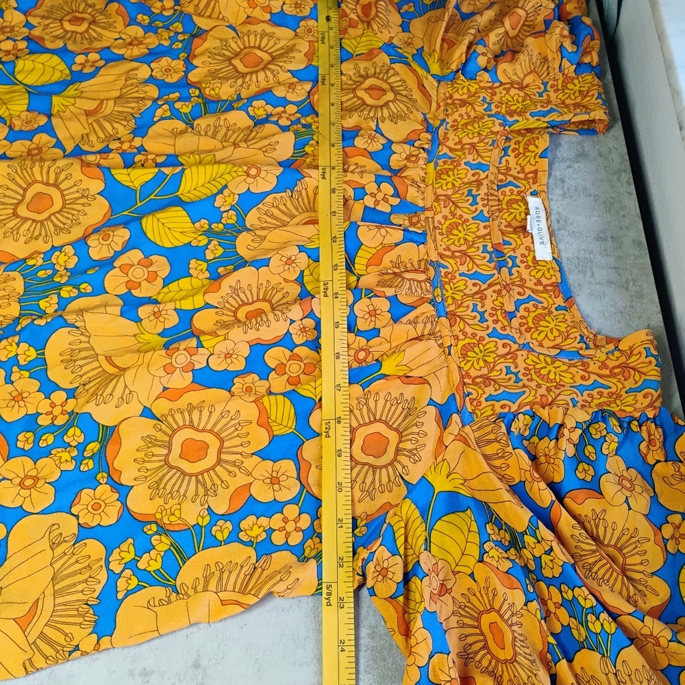 Rose & Olive Floral Top Womens XL Orange‎ Blue Retro Mod Flowy Lightweight - Picture 8 of 9